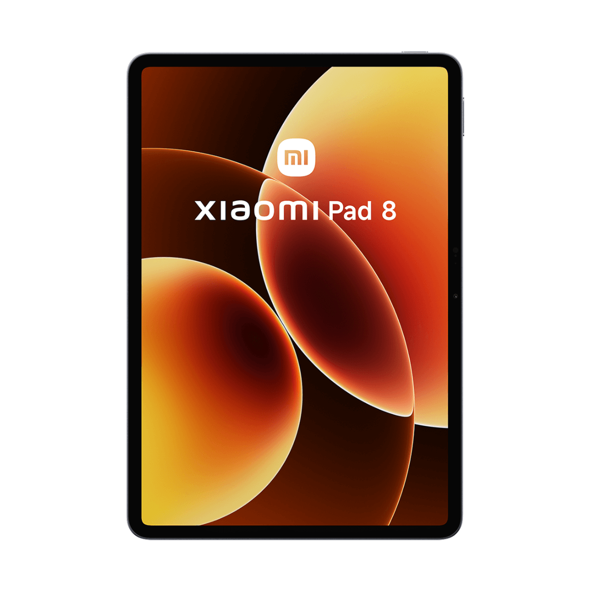 Un tablet Xiaomi Pad 8 con sfondo arancione e giallo.