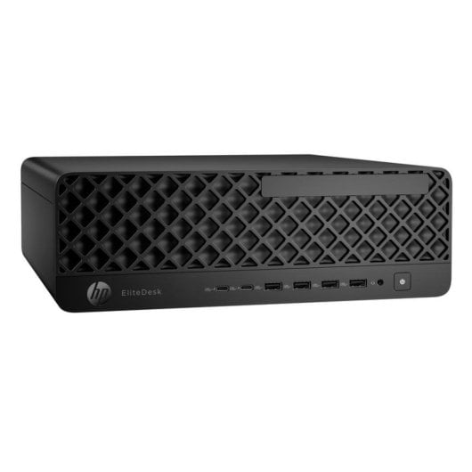 PC de sobremesa HP EliteDesk negro con frontal estampado y puertos.