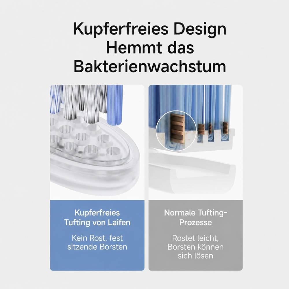 Bakır içermeyen tasarım bakteri üremesini engeller. Sol: Bakırsız tufting. Sağ: Normal tufting süreçleri.
