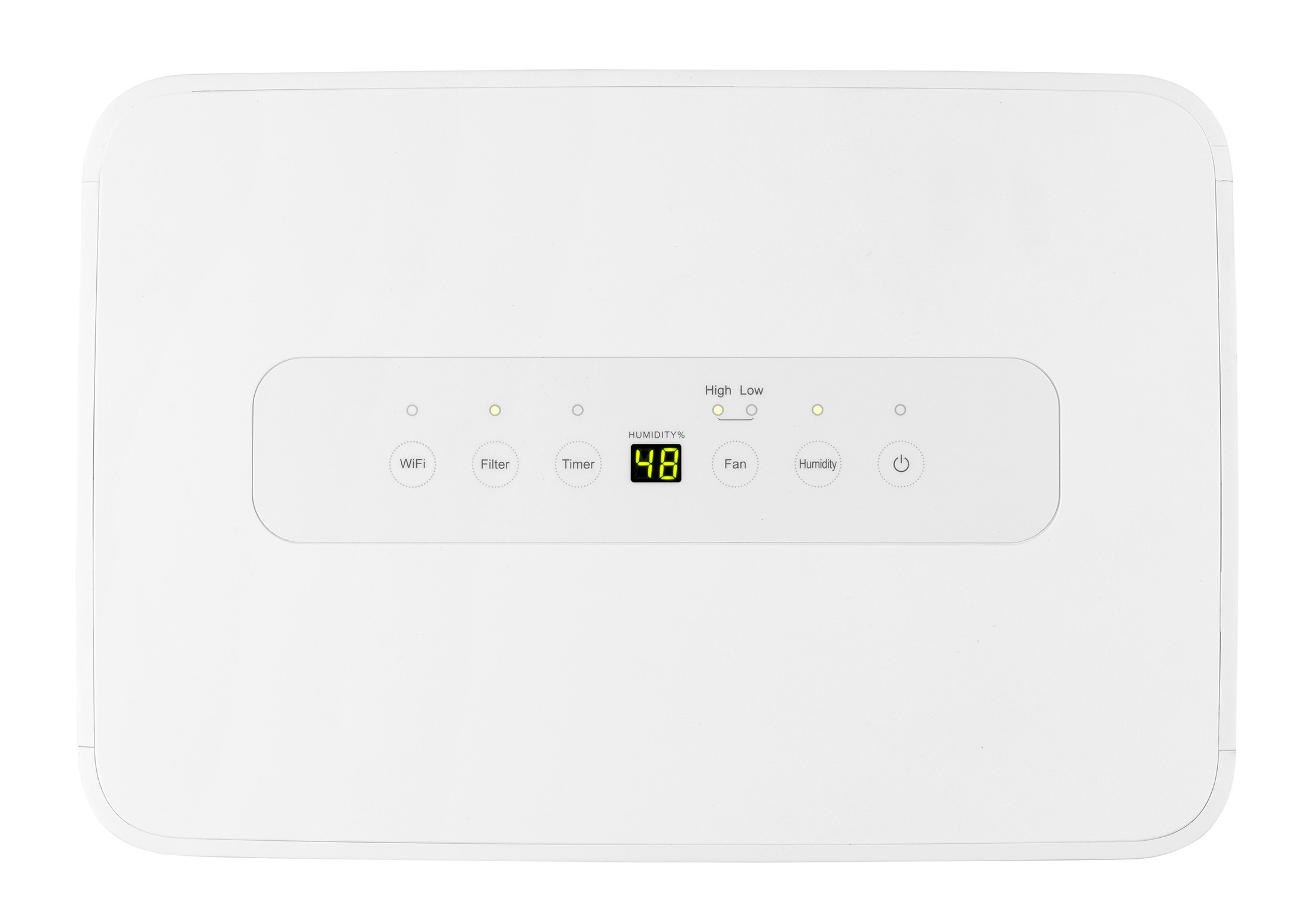 A white device with a digital display showing 48.