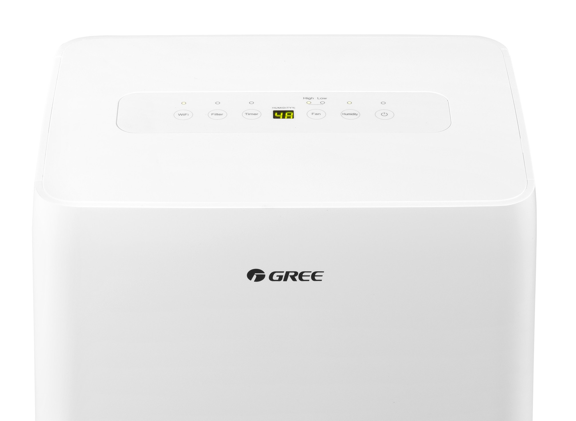 A white air conditioner with GREE logo and digital display.