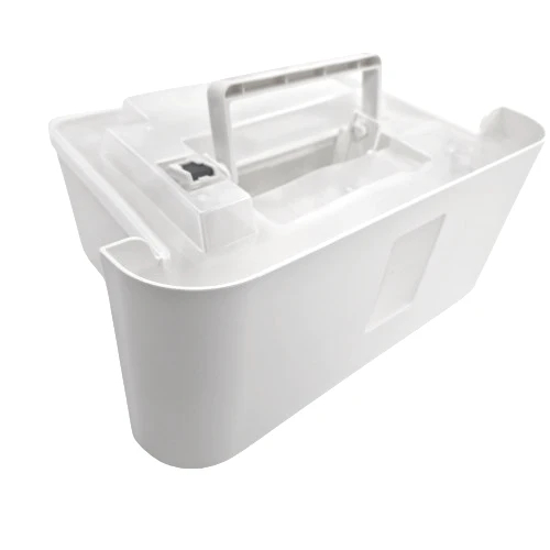 A white container with a handle and a transparent lid.