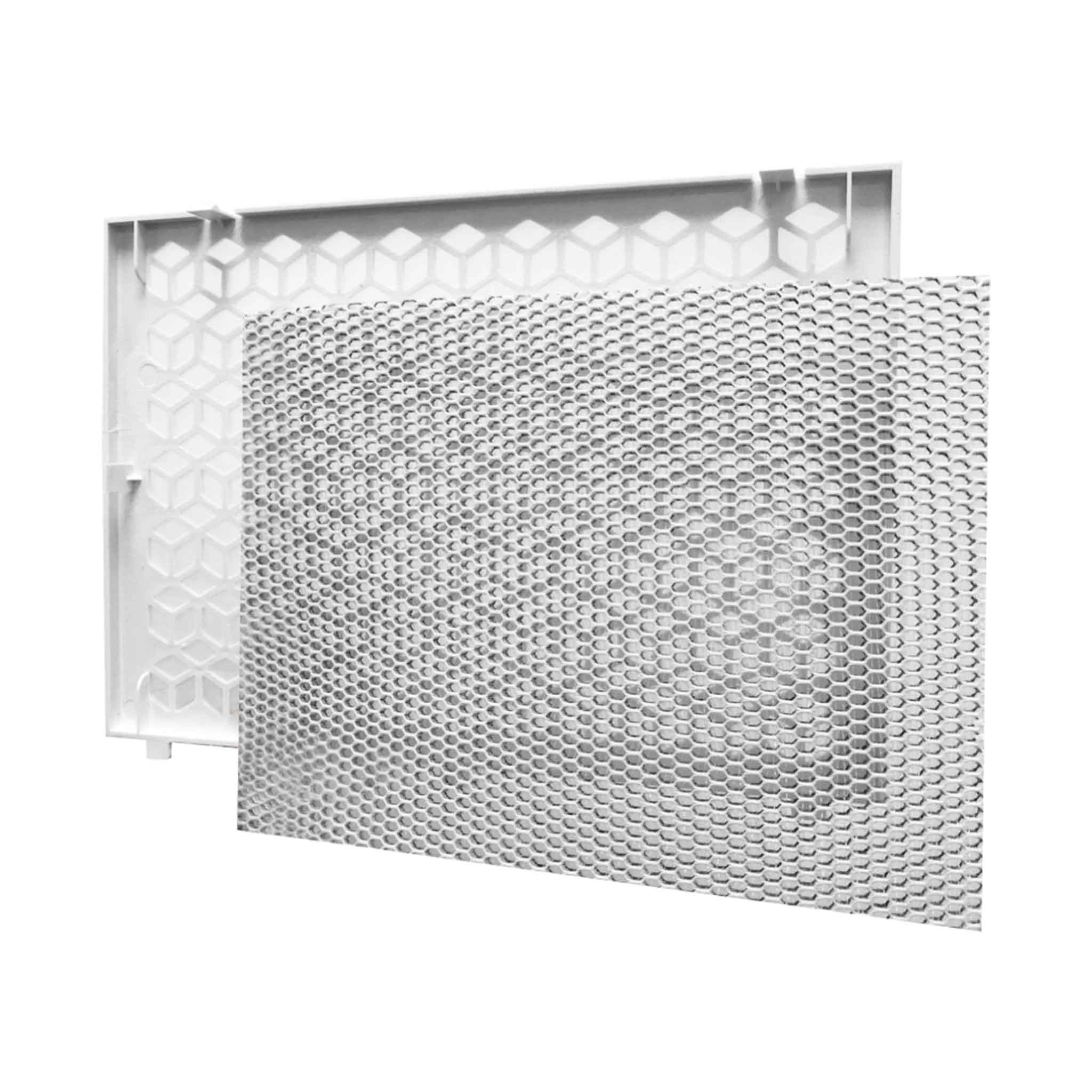 A white frame with a hexagonal grid pattern.