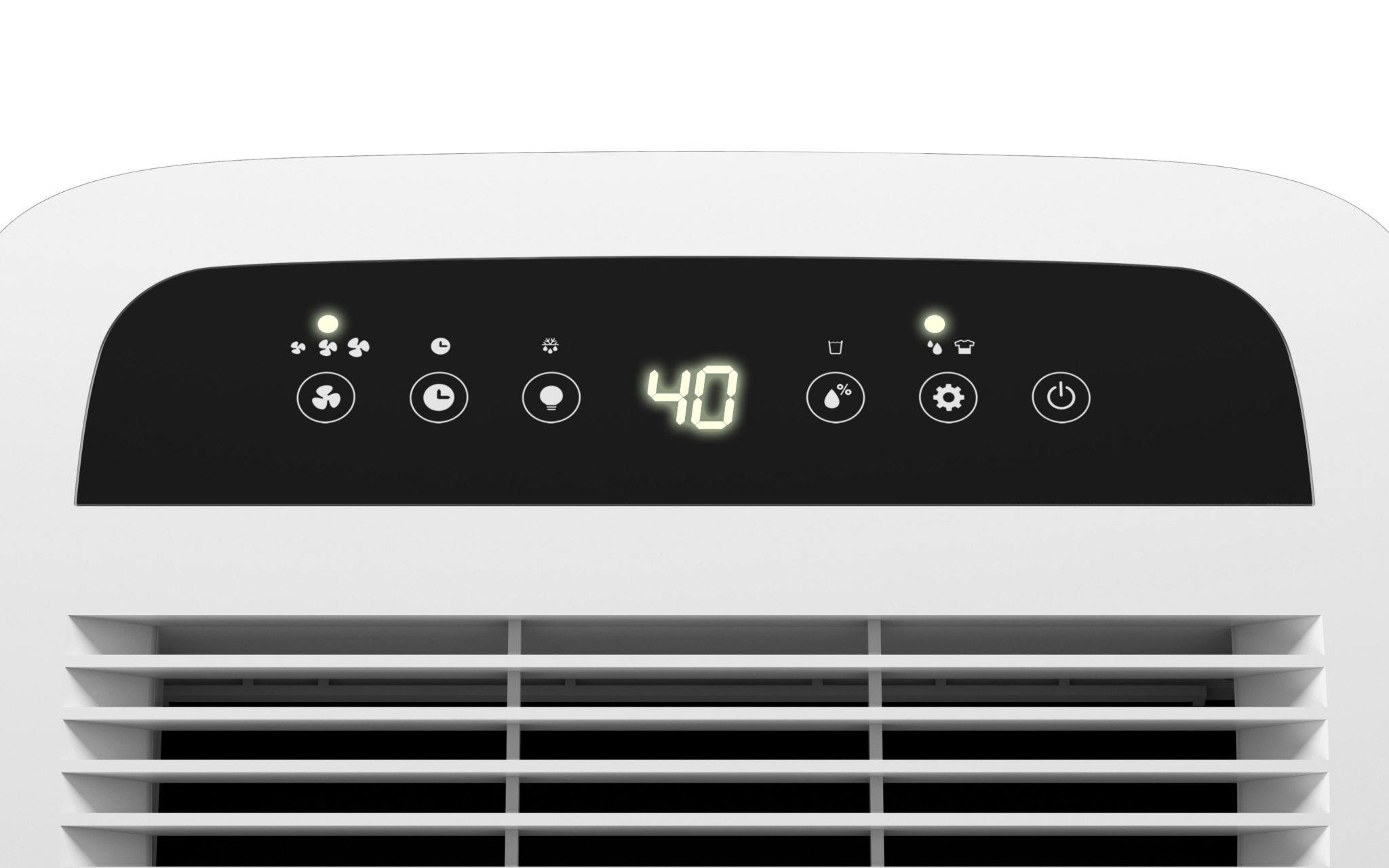 Un electrodoméstico blanco con panel de control negro que muestra '40'.