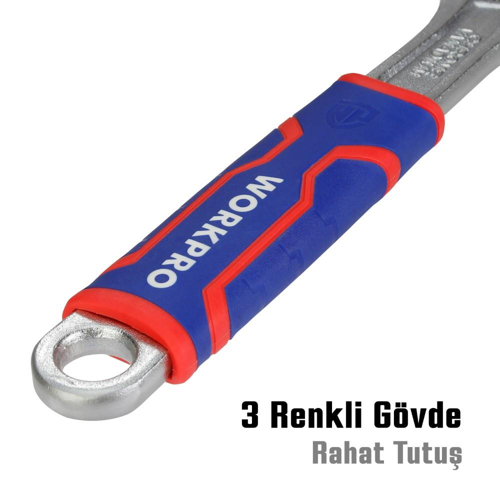 WORKPRO yazılı mavi ve kırmızı alet sapı.