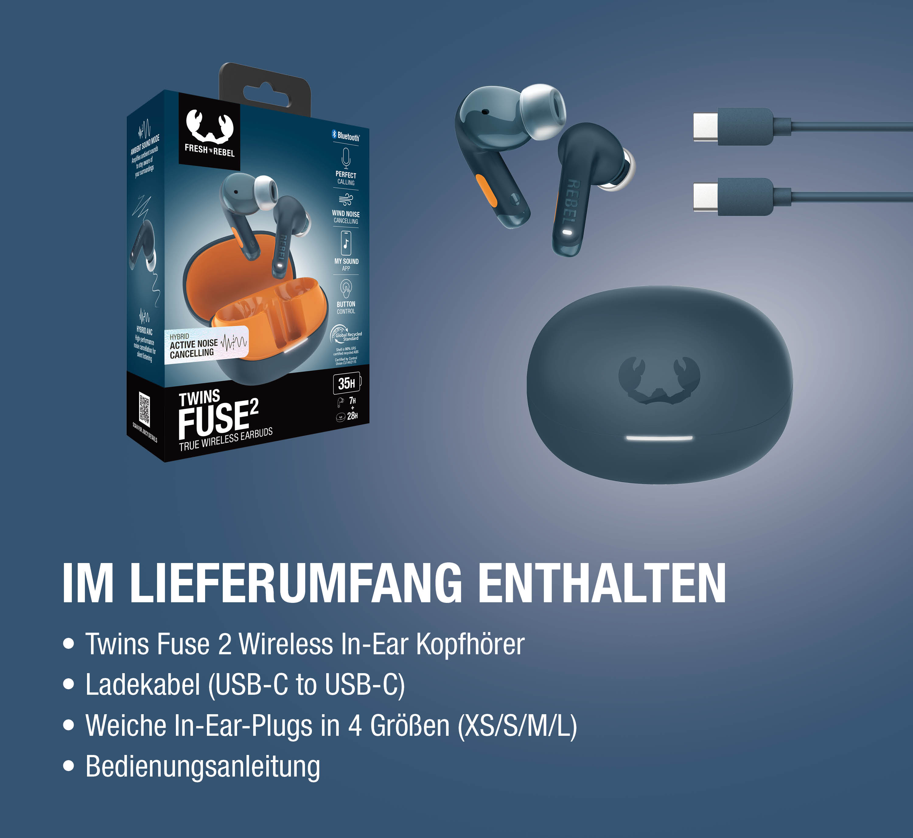 Frisch & Rebell Kopfhörer, Ladecase, Kabel & Anleitung.