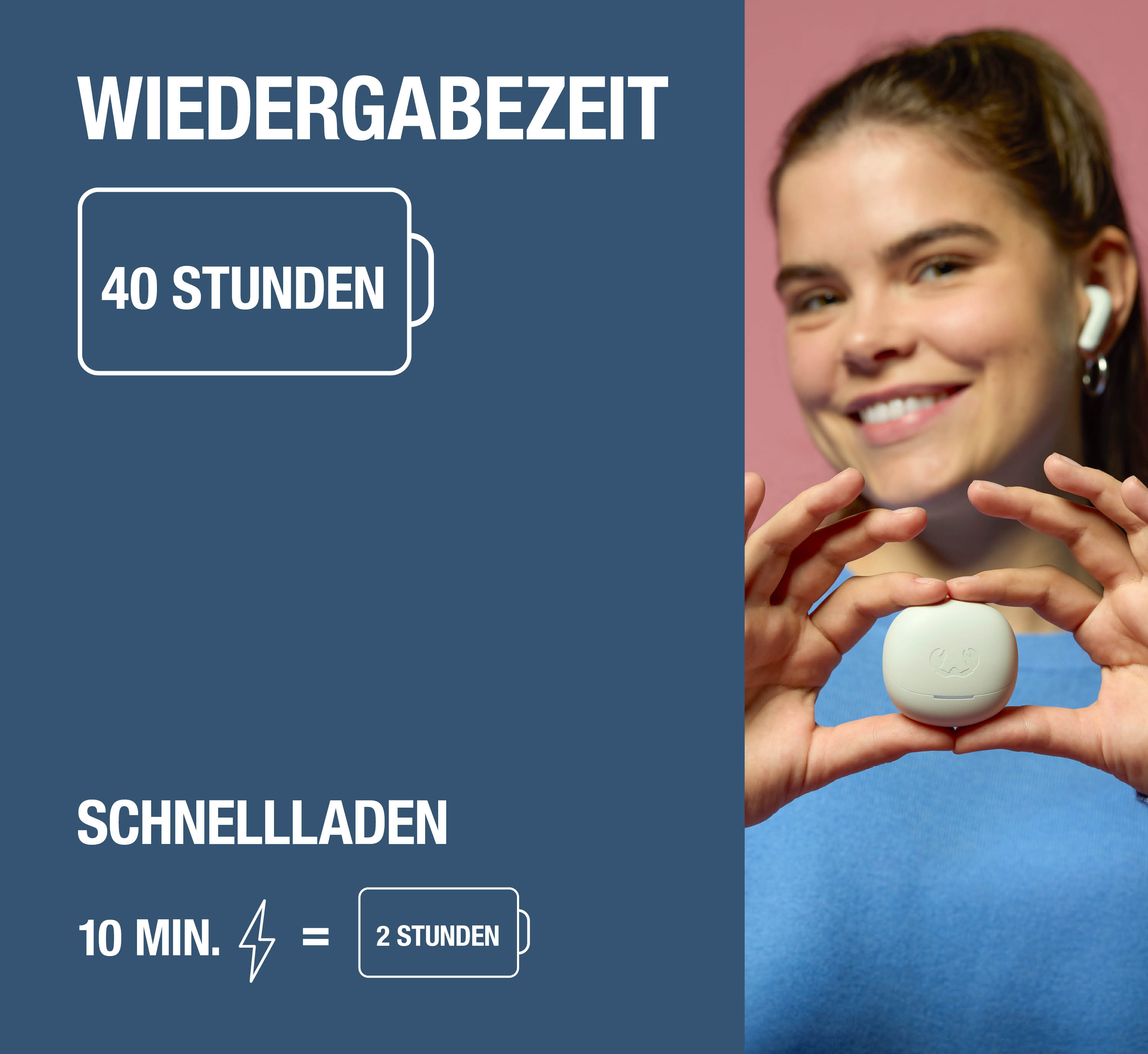 Wiedergabezeit 40 Std. Schnellladen: 10 Min. = 2 Std.