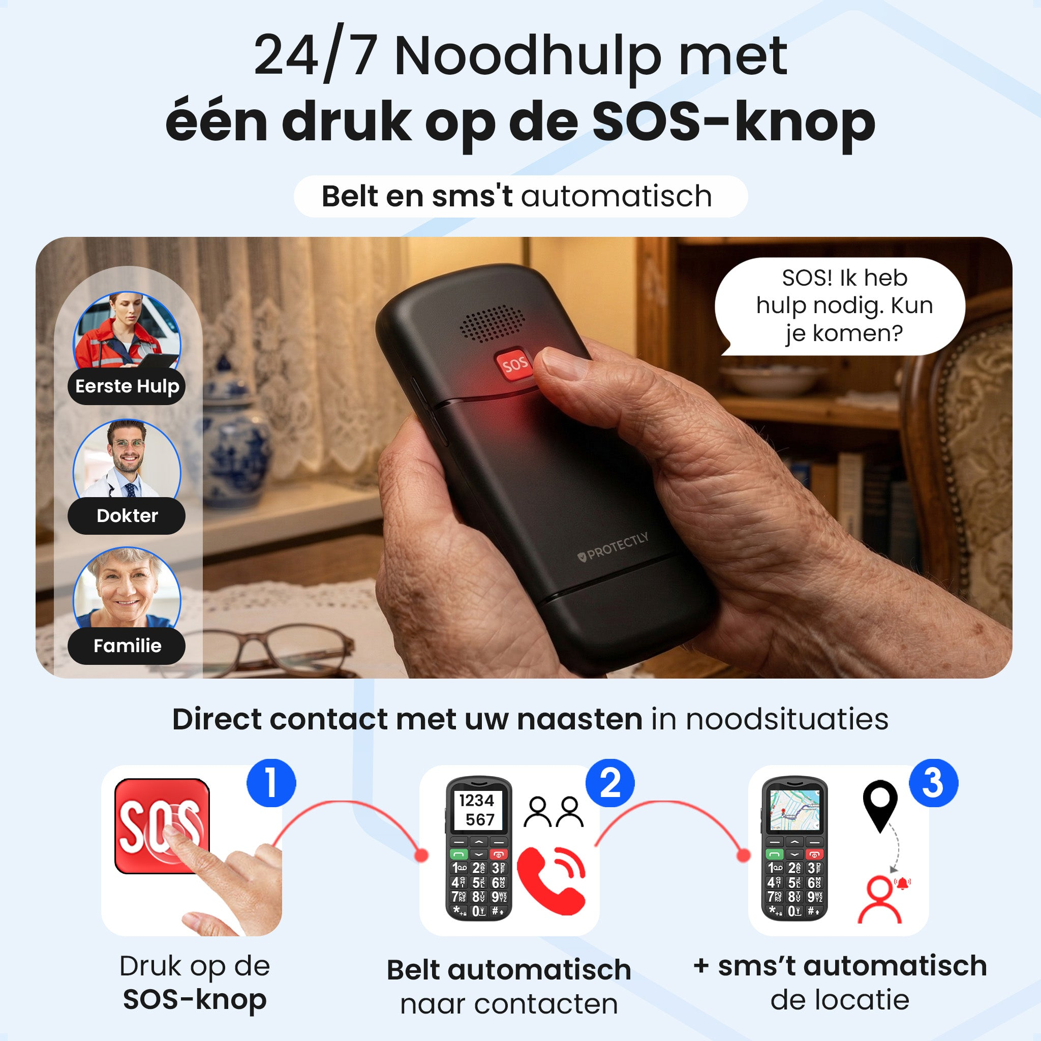 SOS button device for 24/7 help, calling, SMS and location.