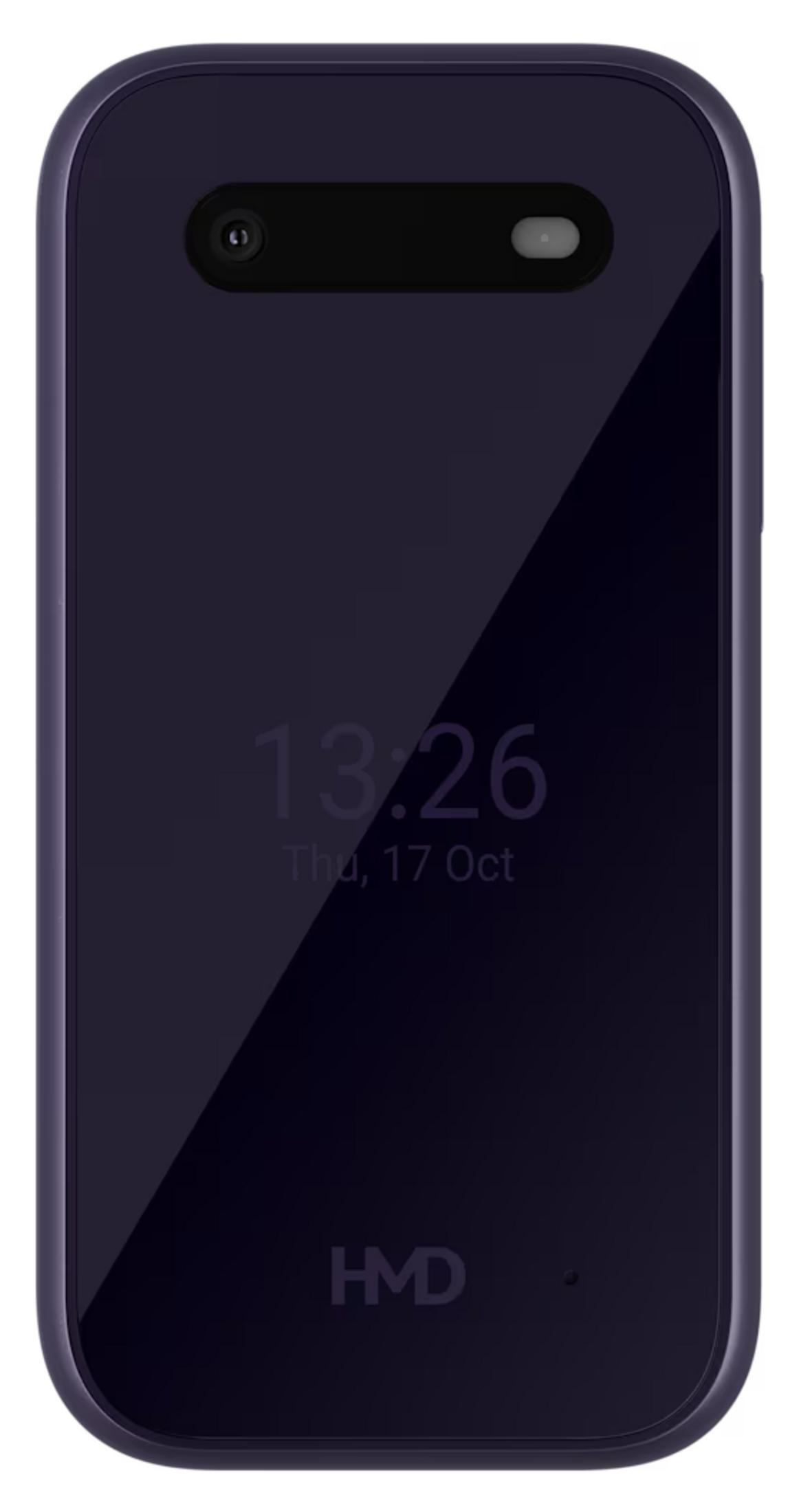 Smartphone viola scuro con fotocamere e ora 13:26.