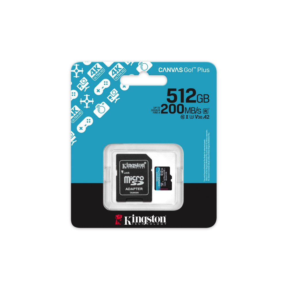 Kingston 512GB microSDXC Karte mit Adapter und Lesegeschwindigkeit bis 200MB/s.