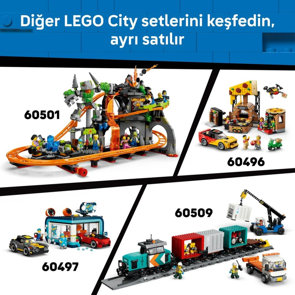 LEGO City Setleri 60501, 60496, 60497 ve 60509 figürler ve araçlar içerir.