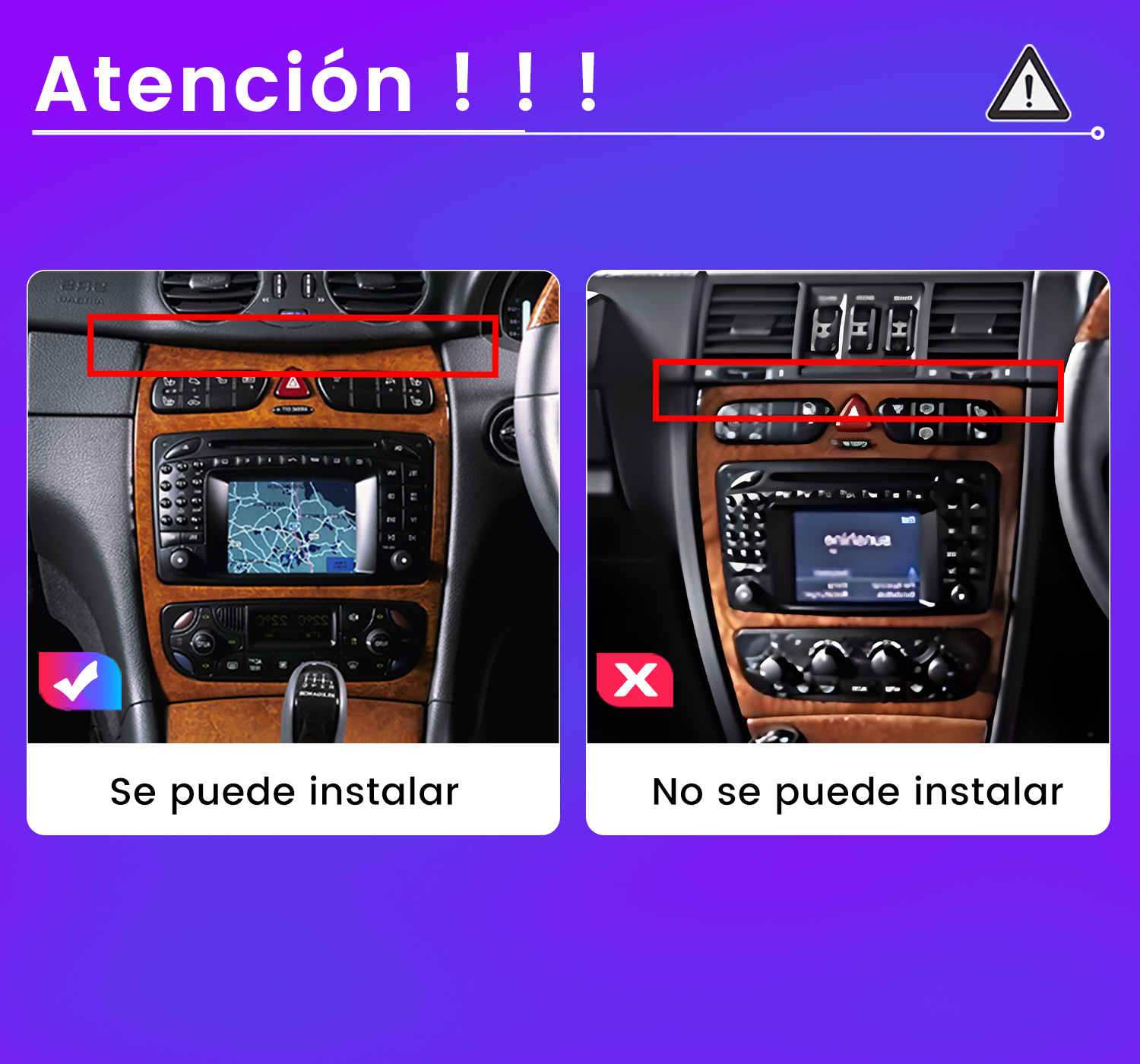 Comparación de dos radios de coche: una instalable, otra no. Con advertencia.