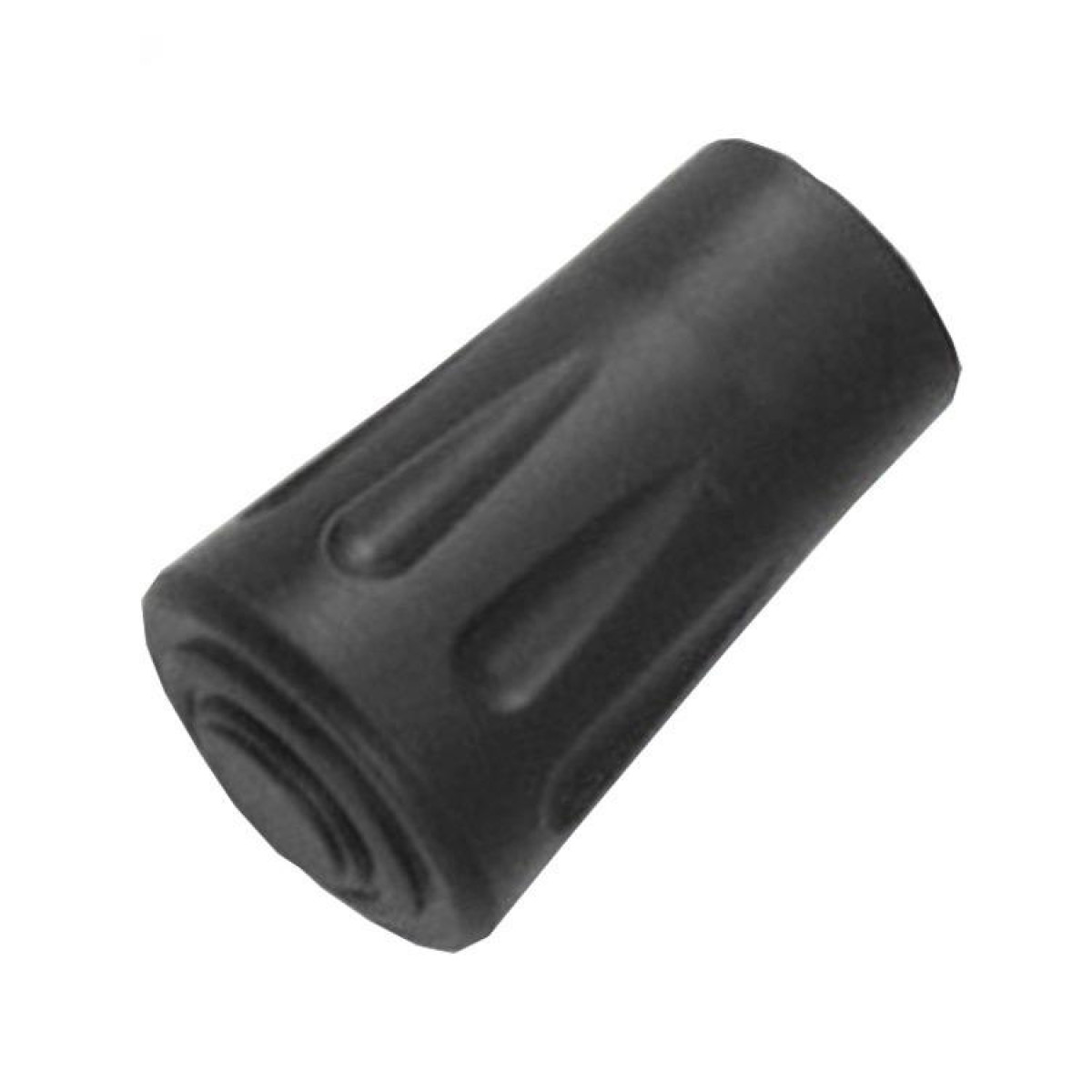 Una punta di gomma nera per un bastone con scanalature.