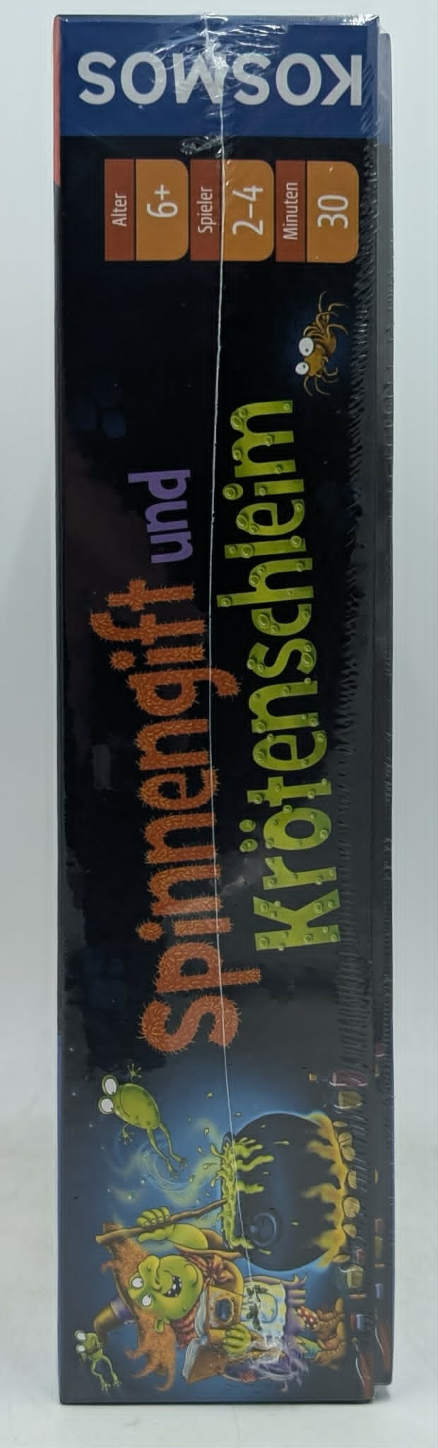Kosmos Spiel "Spinnengift und Krötenschleim" mit Illustrationen von Monstern und Fröschen.