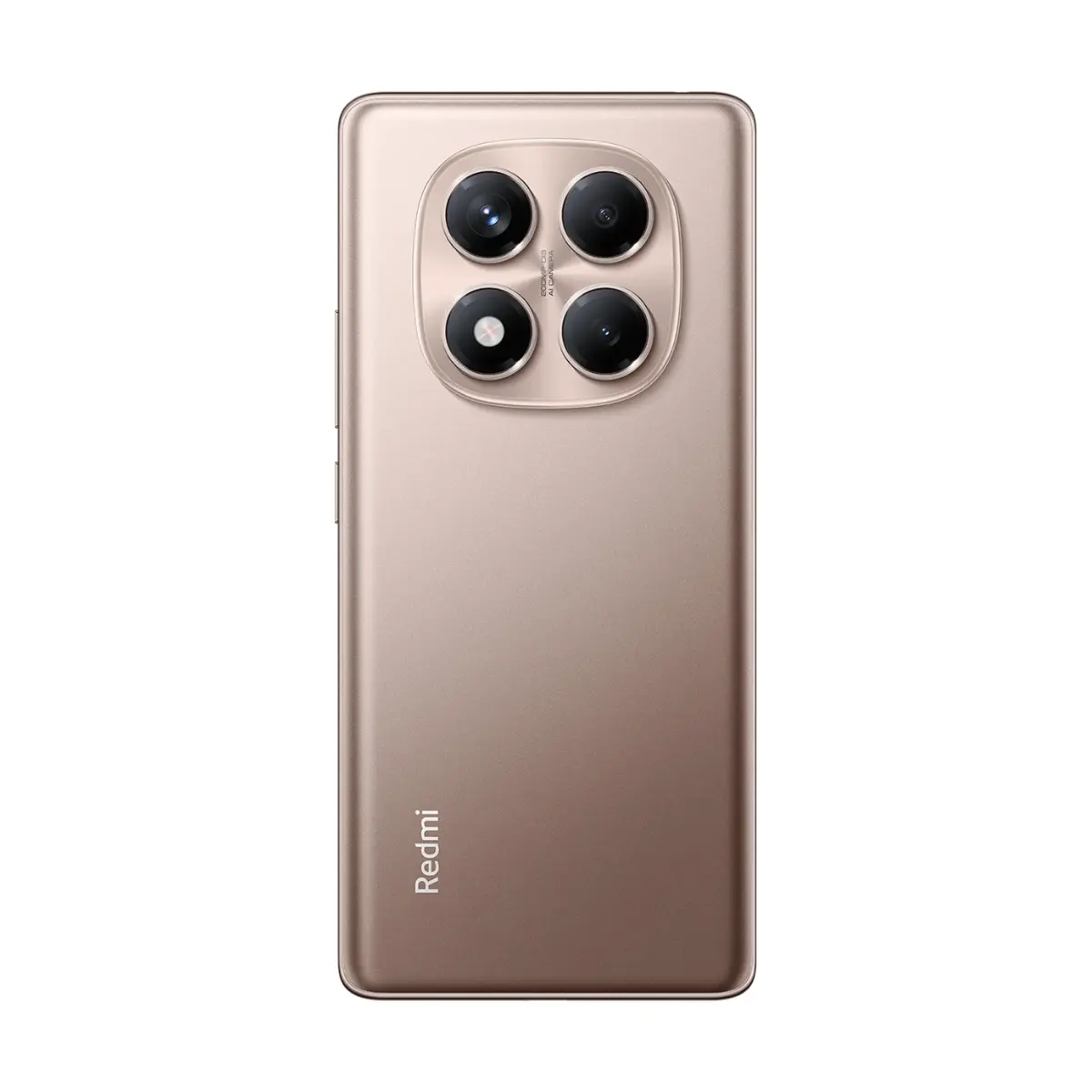 Parte trasera de un smartphone bronce con cuatro cámaras y el logo de Redmi.