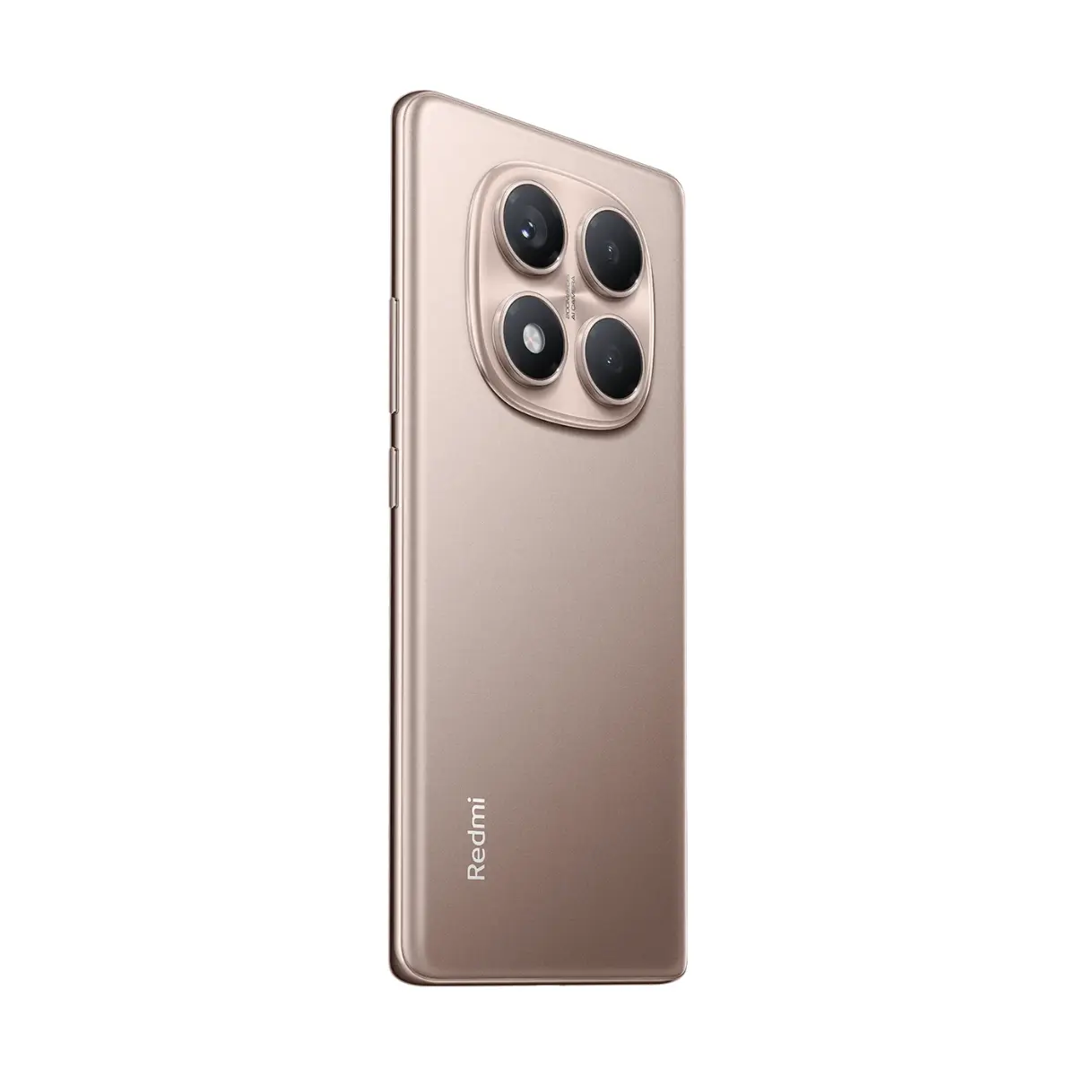 Un smartphone dorado con cuatro cámaras en la parte trasera.