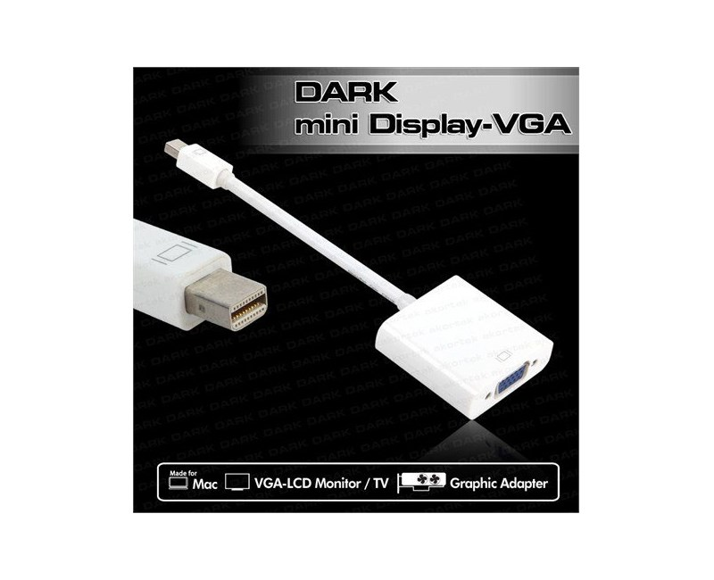 Mac, VGA-LCD Monitör/TV için beyaz mini Display-VGA adaptör kablosu.