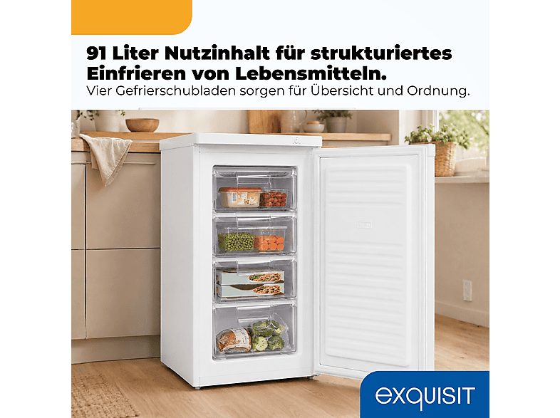 PKM GS120.4A+ Gefrierschrank – 68 L Inhalt, F, Weiß – Leise, 4-Sterne, Mit Schubladen Stand-Gefriertruhe 68L