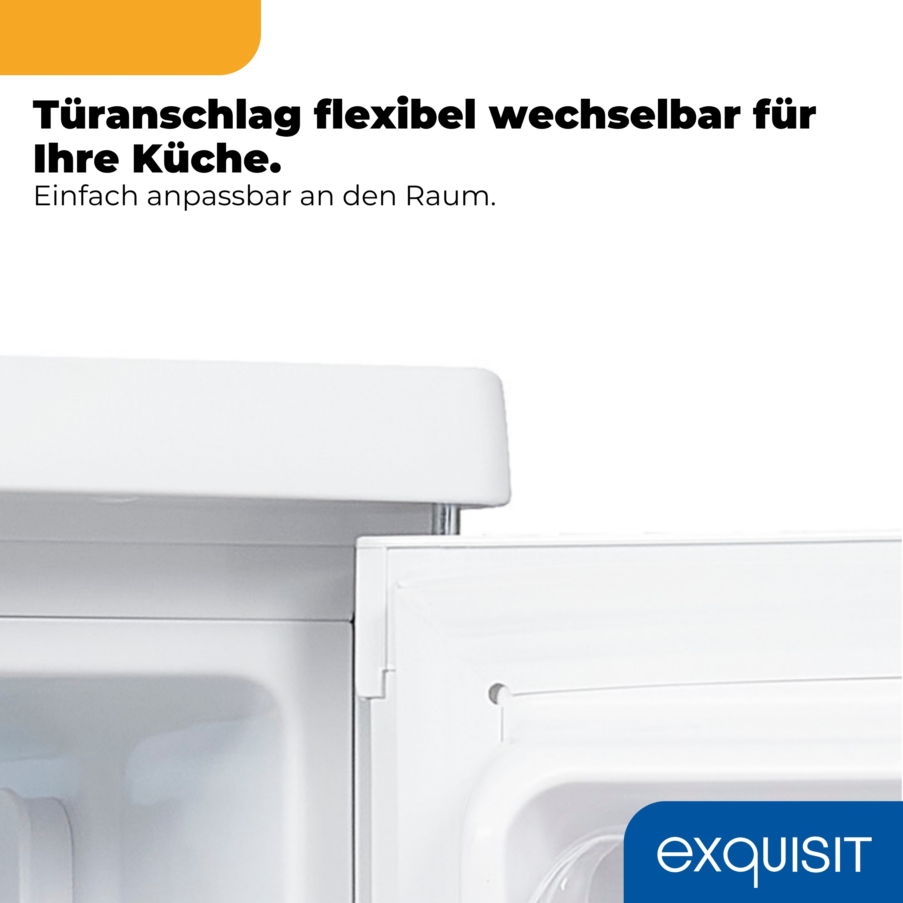 Ein weißer Kühlschrank mit flexiblem Türanschlag, ideal für Ihre Küche.