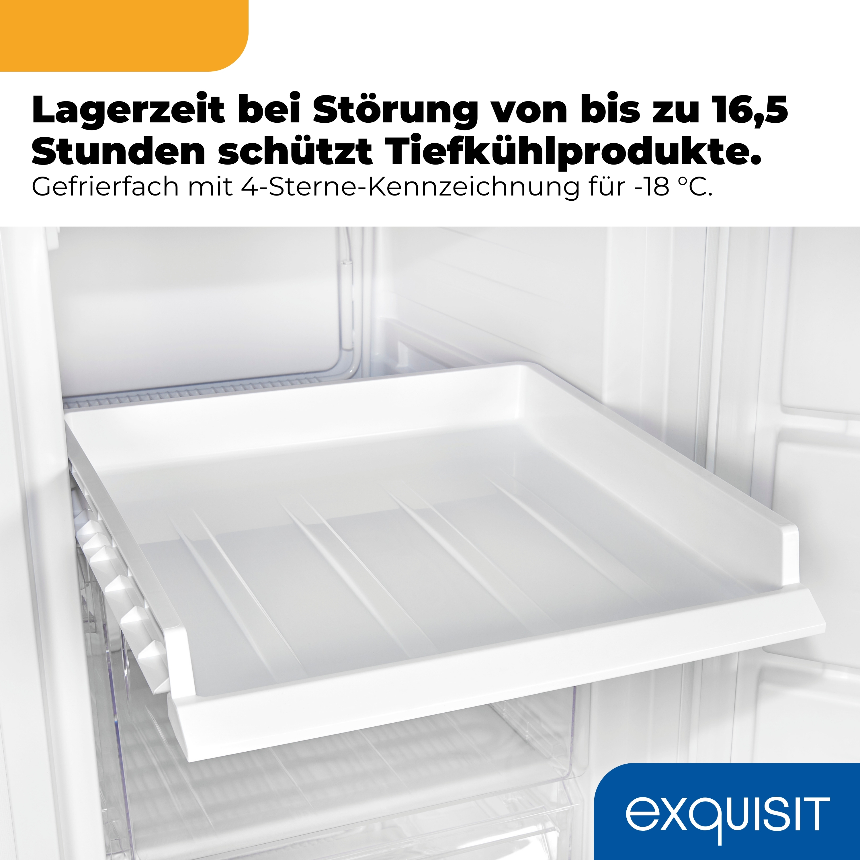 Ein weißes Gefrierfach mit einer Schublade und geriffelten Innenwänden.