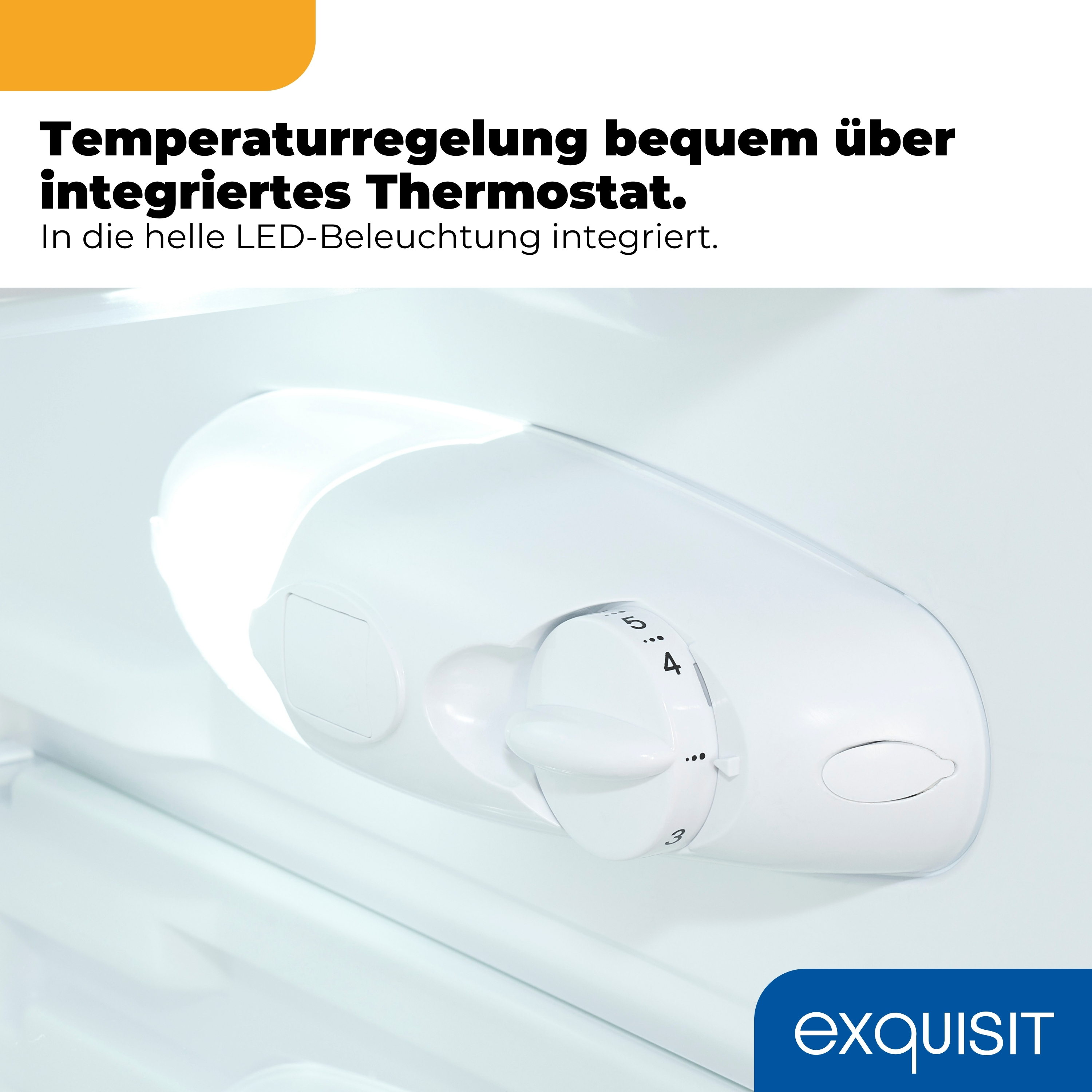 Integriertes Thermostat mit LED-Beleuchtung und Temperatureinstellung von 3-5.