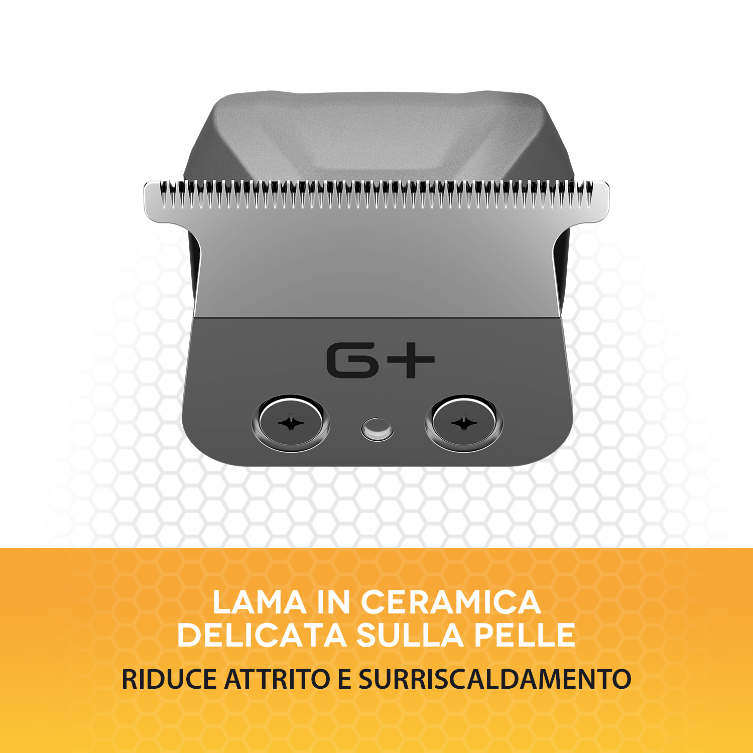 Testina grigia per tagliacapelli con lama in ceramica e logo G+.