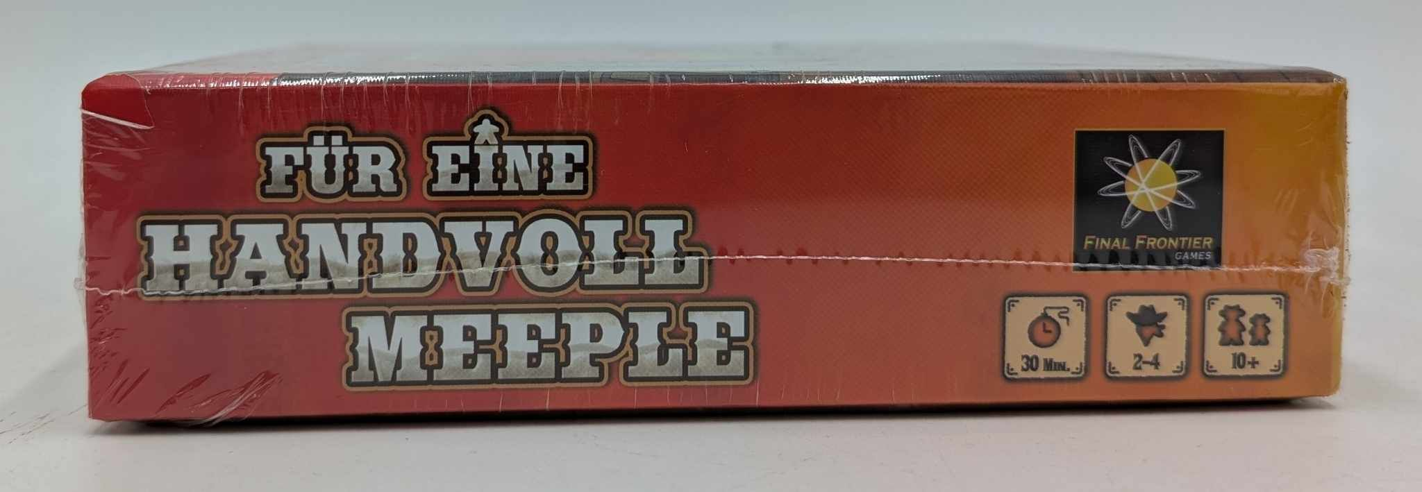 Spielbox für 'Für eine Handvoll Meeples', mit Final Frontier Games Logo.