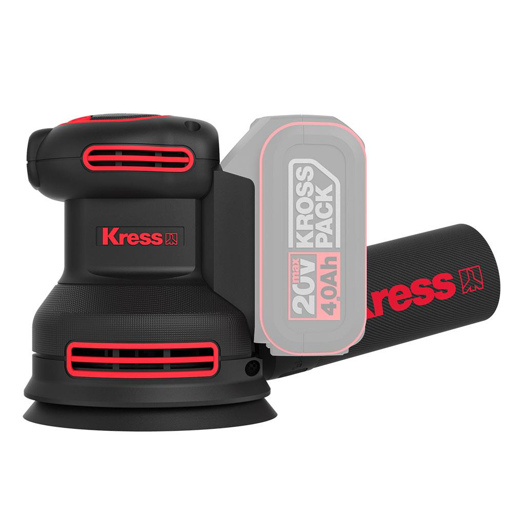 Siyah Kress orbital zımpara, kırmızı 20V 4.0Ah pil.