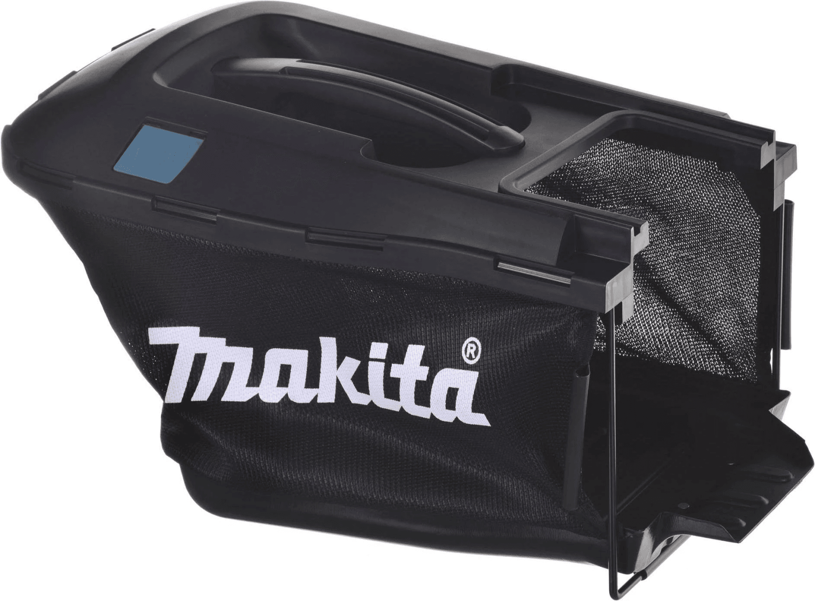 Bolsa recolectora Makita negra con asa e insertos de malla.