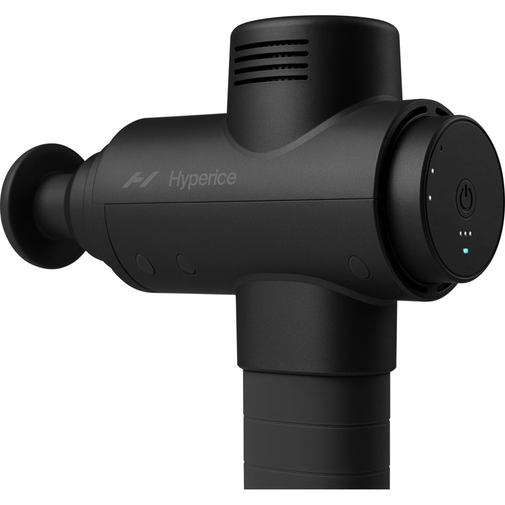 Schwarzes Massagegerät mit Hyperice-Logo und Power-Button.