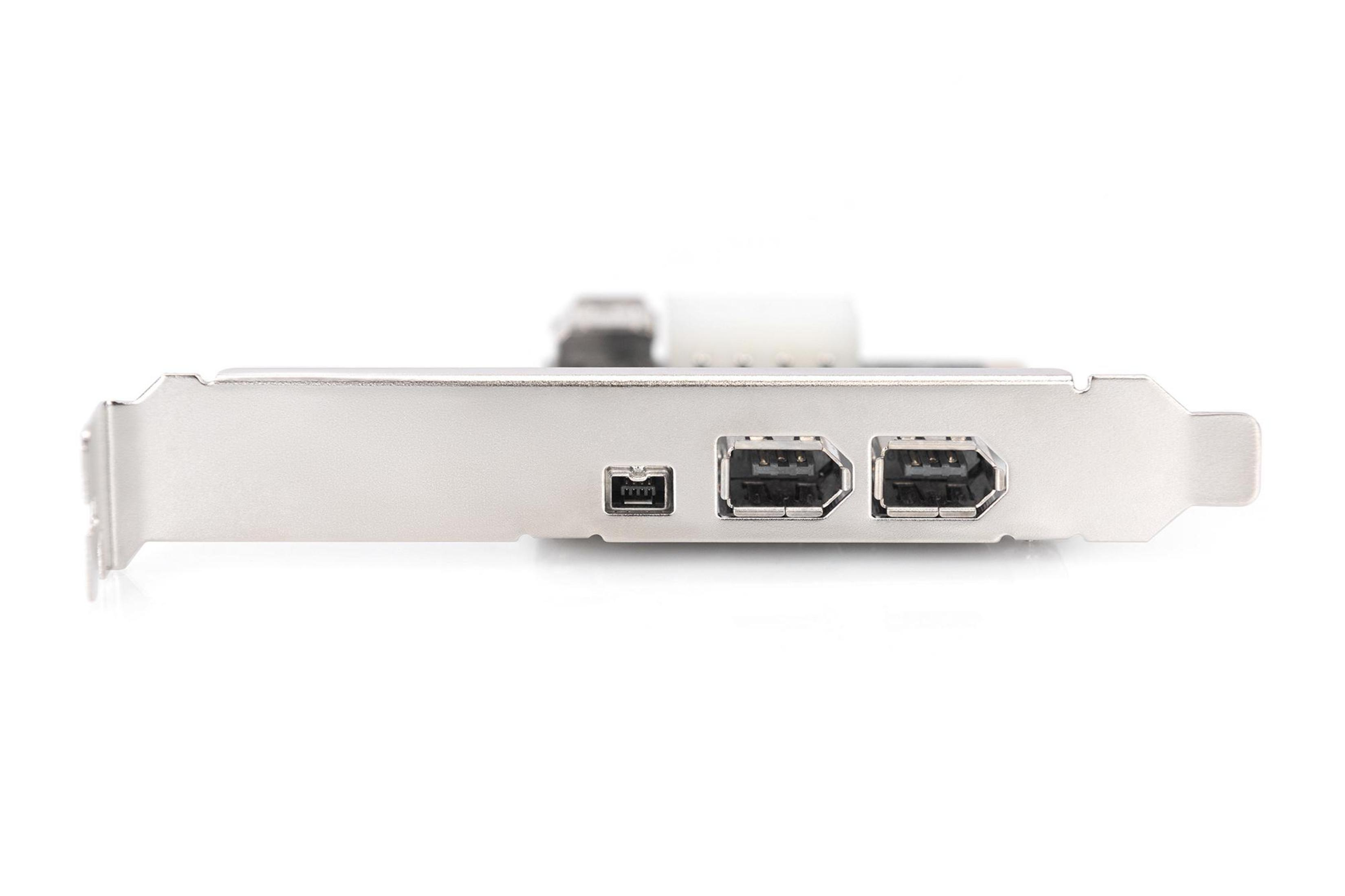 Ein silberner Computer-Erweiterungssteckplatz mit drei Anschlüssen: Mini-SAS, DisplayPort und HDMI.