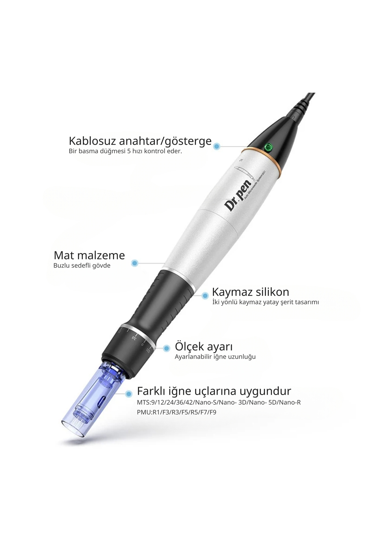 DEFOND Dr.Pen A1-C Kalıcı Makyaj BBGlow Kalıcı Fondöten Dermaroller Dermapen Cihazı Gri