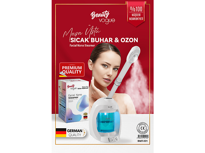 BEAUTY VOGUE Masaüstü Vapozon Sıcak Ozonlu Cilt Bakımı Profesyonel Taşınabilir Yüz Buhar Makinesi Beyaz