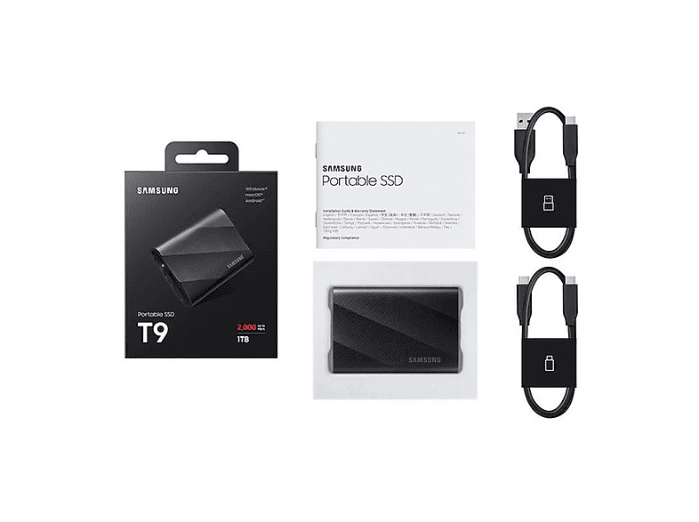 Samsung Portable SSD T9 1TB　2000MB/s SAMSUNG T9 MU-PG1T0B/WW 2000/1950MB/s USB-C 1 TB Taşınabilir SSD