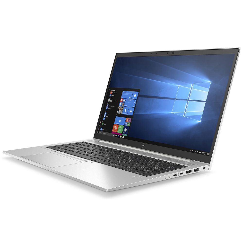 Silberner Laptop mit geöffnetem Bildschirm, der das Windows-Logo zeigt.