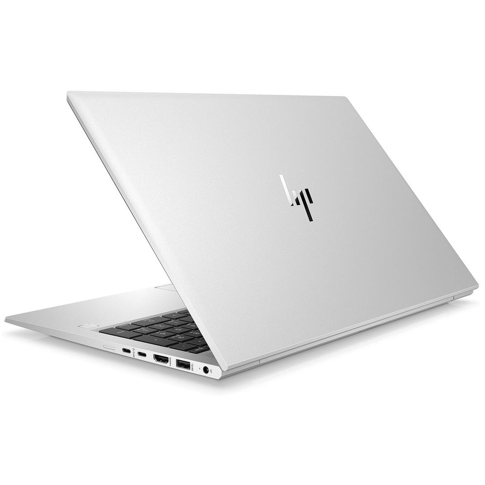 Ein silberner HP Laptop mit geschlossenem Deckel, auf weißem Hintergrund.