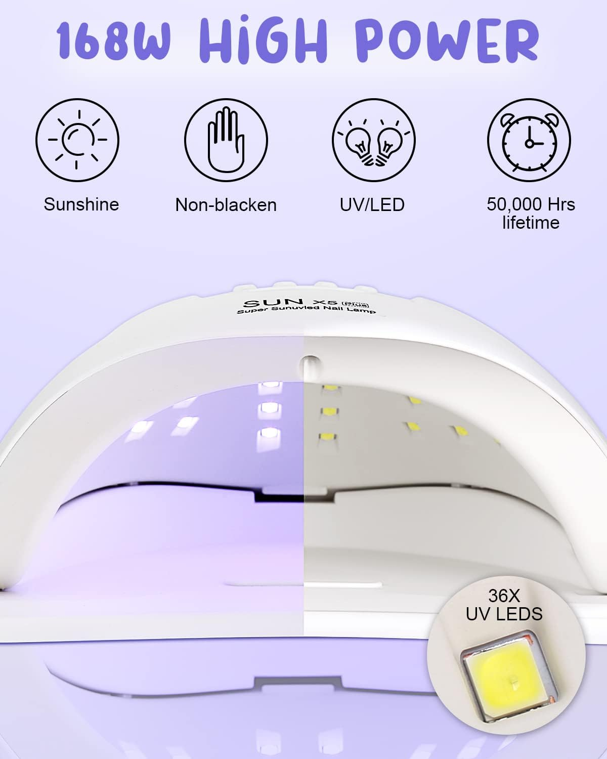 168W UV/LED-Nagellampe mit 36 LEDs, 50.000 Std. Lebensdauer.