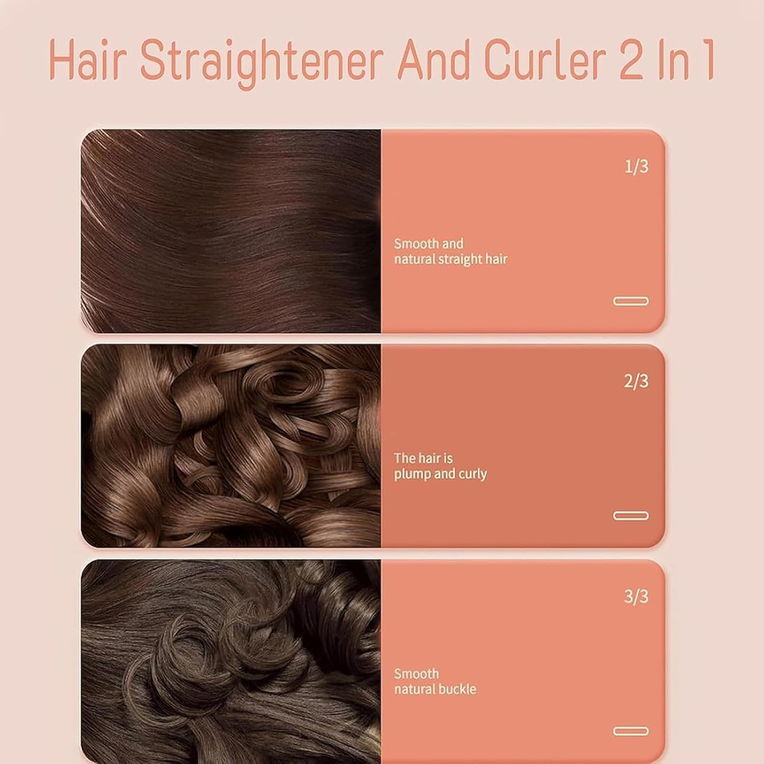 Collage zeigt glattes, volles lockiges und glattes Buckle-Haar.