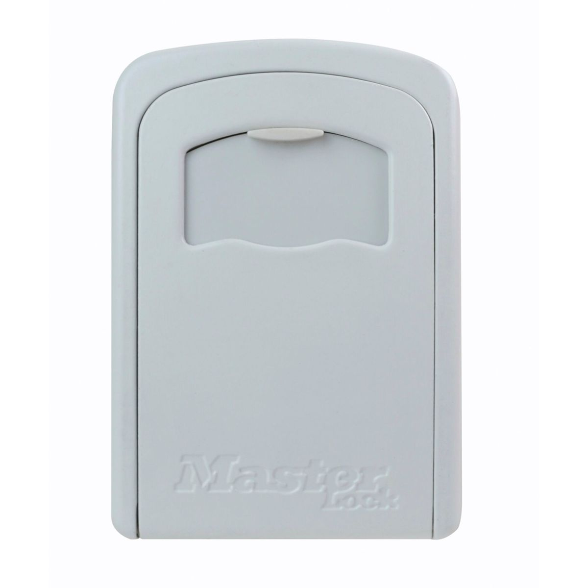 Portachiavi grigio Master Lock con sportello e logo.