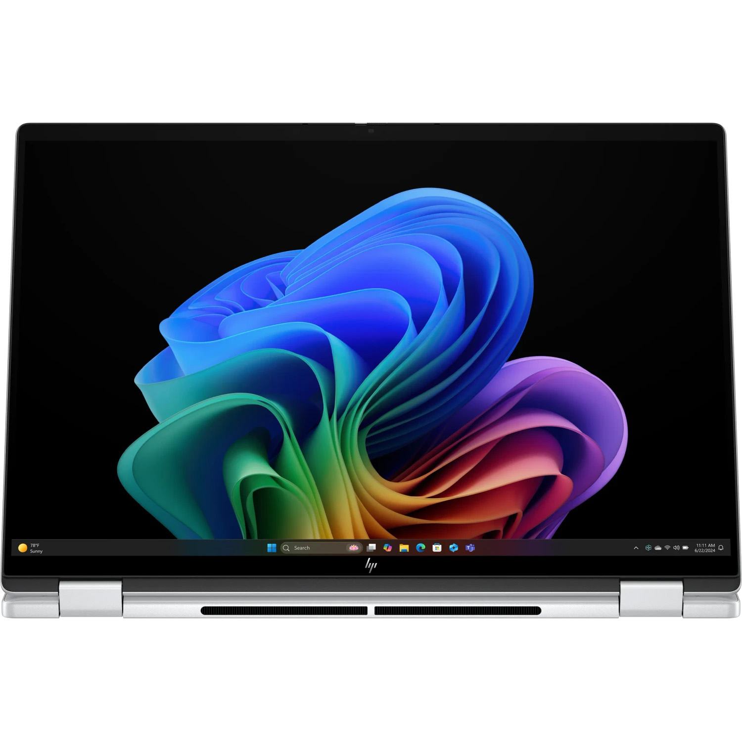 Ein offener Laptop mit einem bunten, abstrakten Hintergrundbild auf dem Bildschirm.