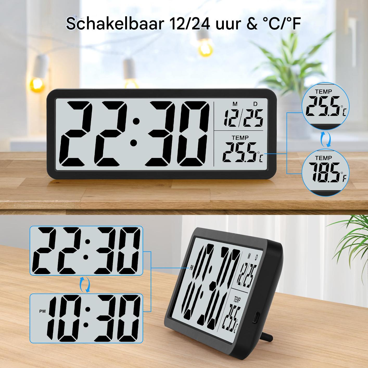 Digitaluhr zeigt 22:30, Datum 12/25 und 25,5°C an. Eine zweite Anzeige zeigt 78,5°F.
