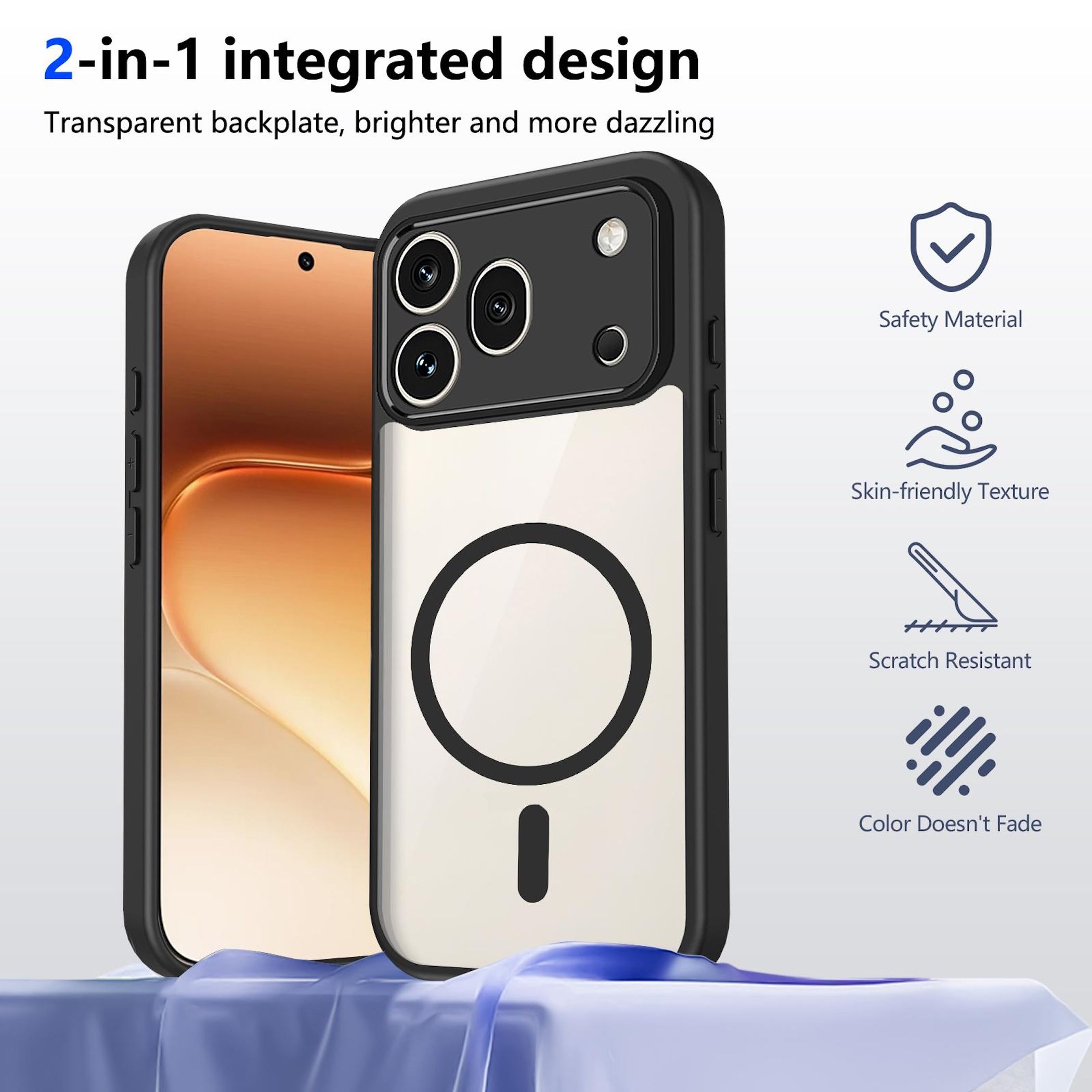 Transparente Handyhülle mit integriertem Design und MagSafe-Kreis.