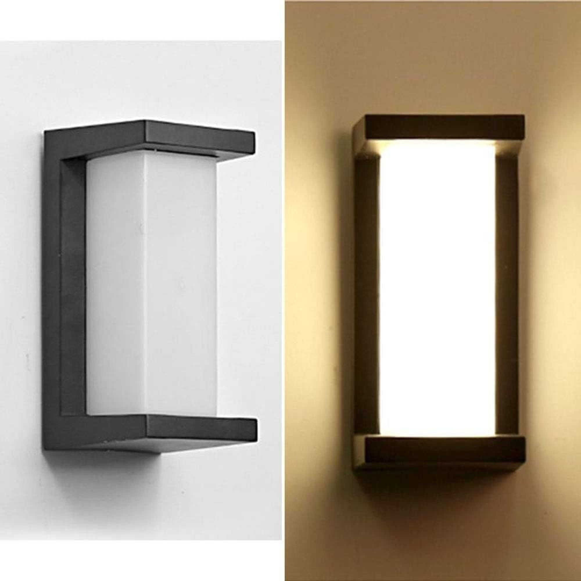 Ein dunkler Wandleuchter mit einem weißen Lichtdiffusor.