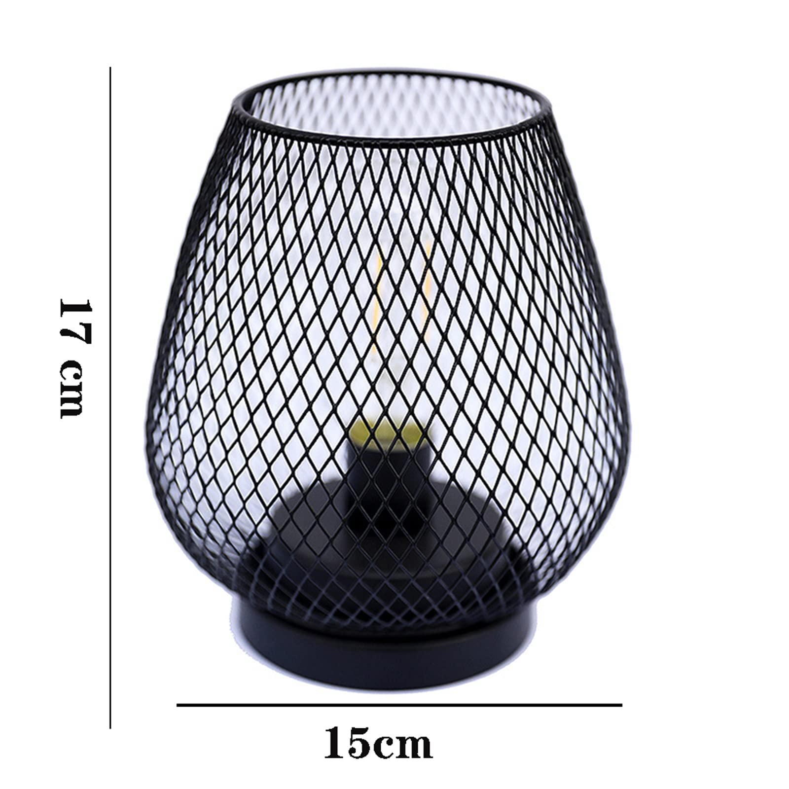 Schwarzer Laternen-Kerzenhalter aus Drahtgeflecht, 17 cm hoch, 15 cm breit.