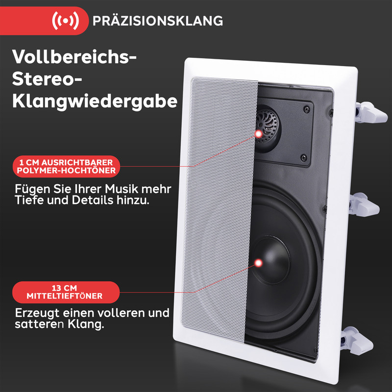 Einbaulautsprecher mit 1cm Hochtöner und 13cm Mitteltieftöner.