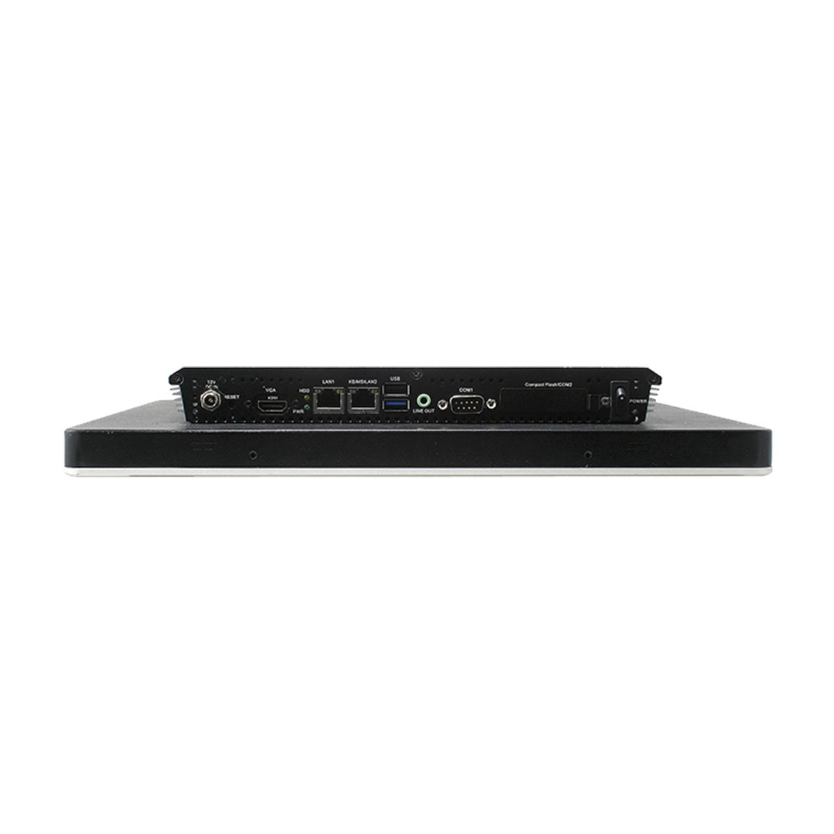 Tylny panel urządzenia z portami: USB, LAN, VGA, Audio i Zasilanie.