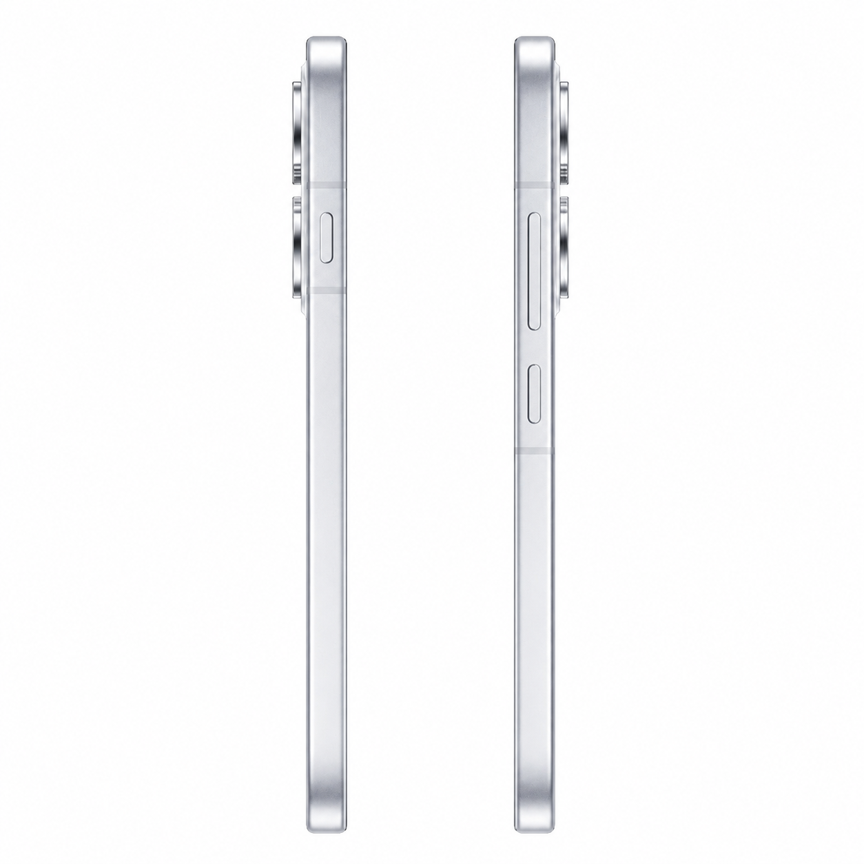 Zwei silberne Smartphones von der Seite auf weißem Hintergrund.