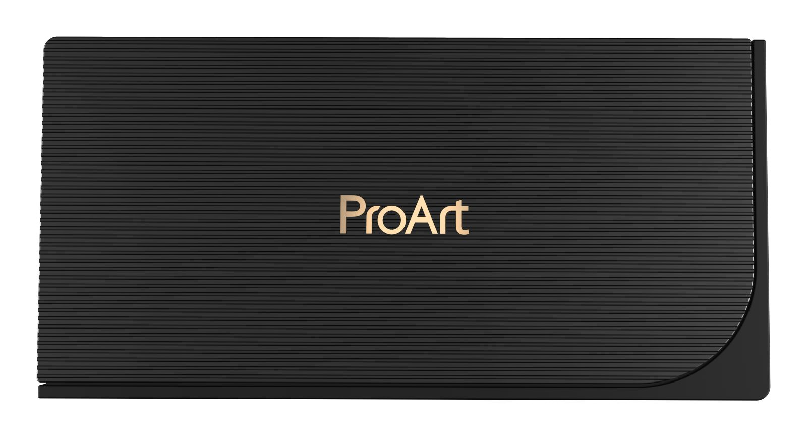 Schwarzes ProArt-Gerät mit horizontalen Linien und goldener Schrift.