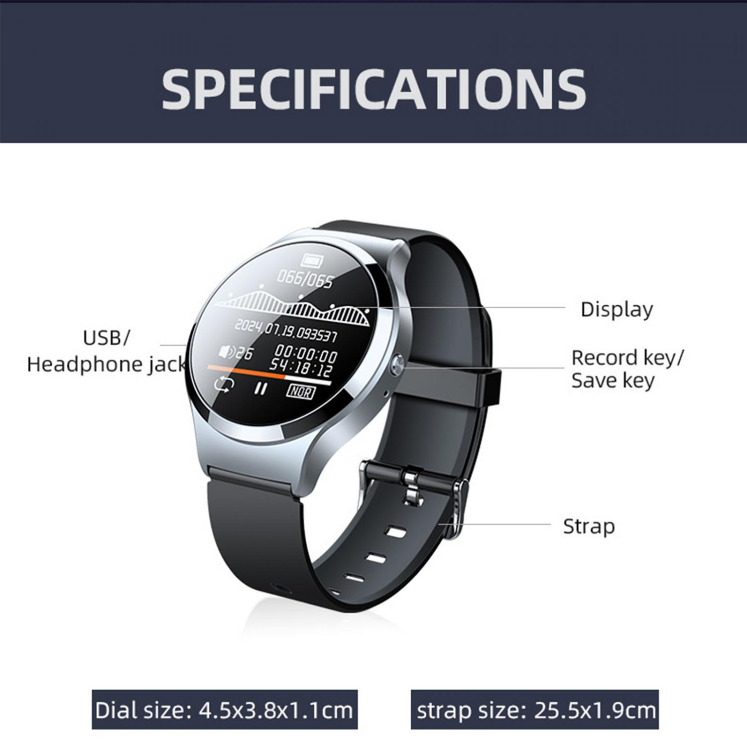 Eine Smartwatch mit schwarzem Band und silbernem Gehäuse.