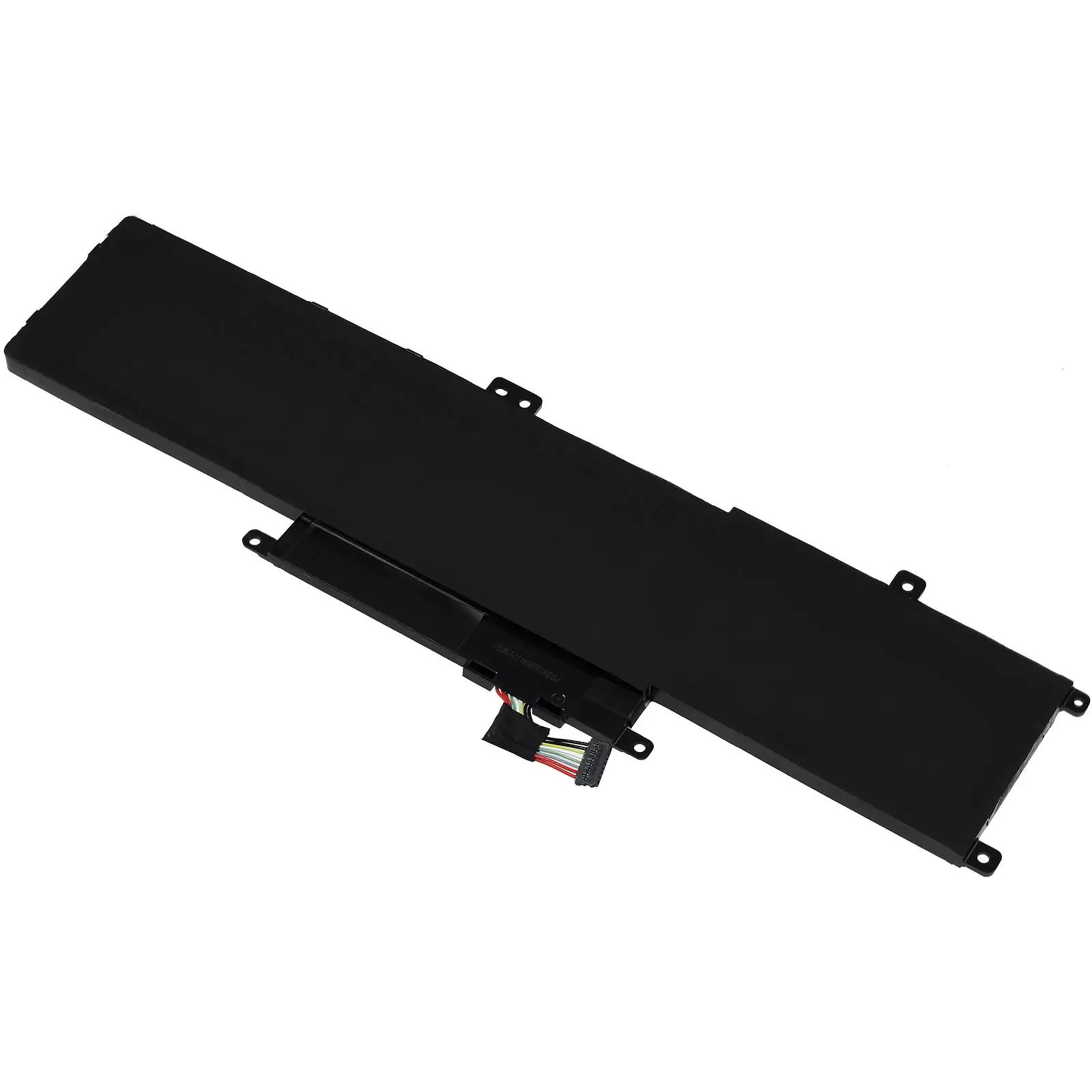 Schwarzer Laptop-Akku mit Kabeln und Anschluss.
